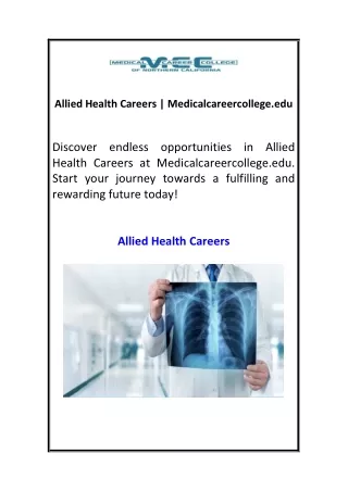 Allied Health Careers | Medicalcareercollege.edu