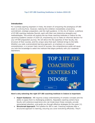 Top 3 IIT JEE Coaching Centers in Indore