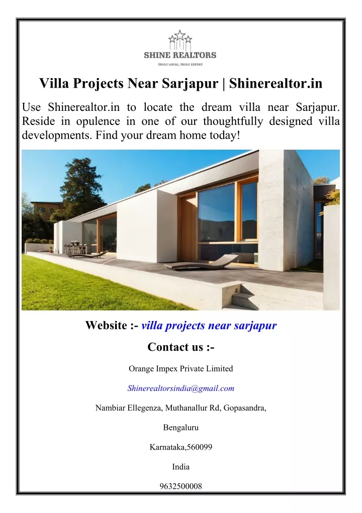 villa projects near sarjapur shinerealtor in