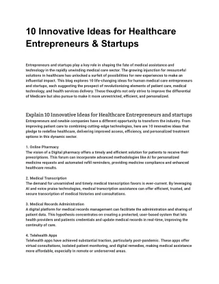 10 Innovative Ideas for Healthcare Entrepreneurs & Startups