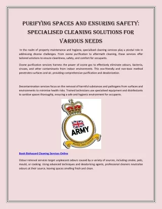 Purifying Spaces and Ensuring Safety: Specialised Cleaning Solutions for Various