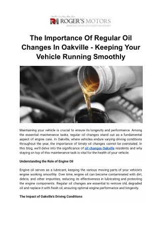 The Importance Of Regular Oil Changes In Oakville - Keeping Your Vehicle Running Smoothly