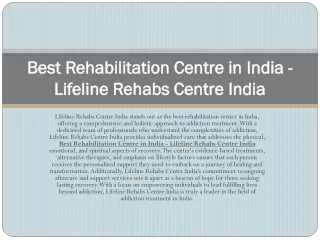 Best Rehabilitation Centre in India - Lifeline Rehabs Centre India
