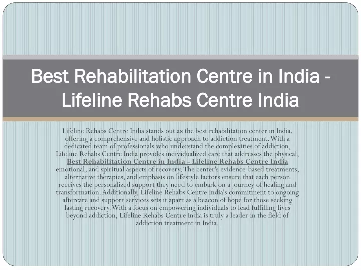 best rehabilitation centre in india lifeline rehabs centre india