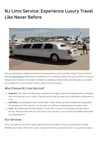 NJ Limo Service Experience Luxury Travel Like Never Before