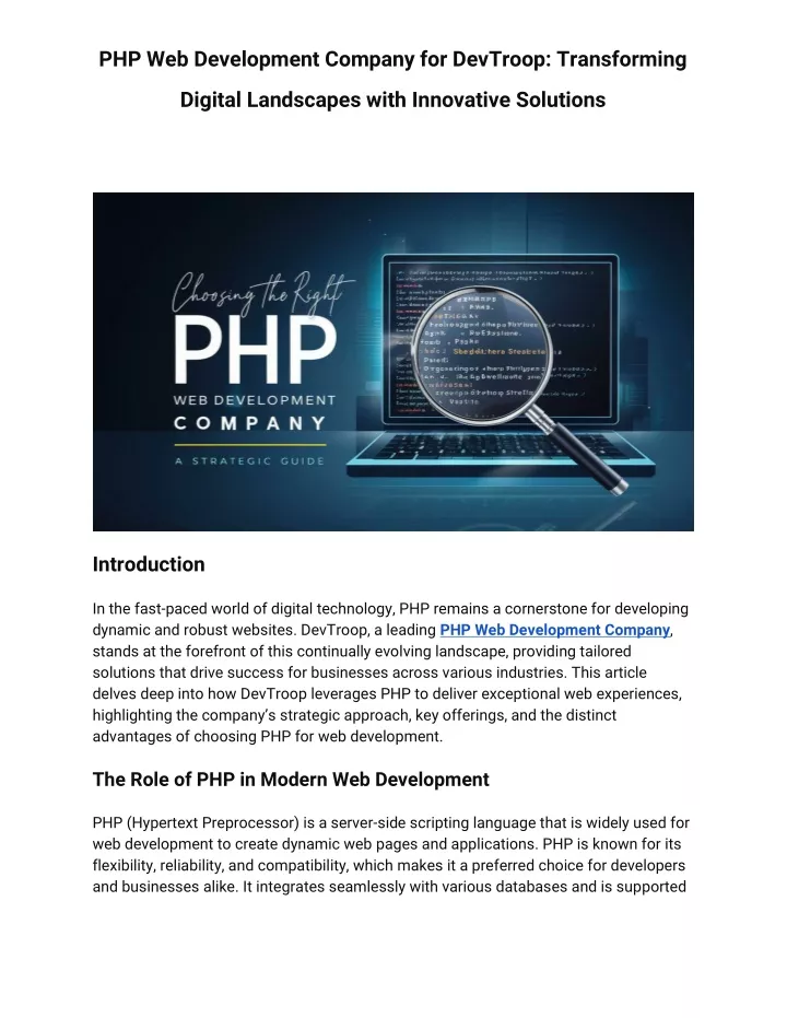 php web development company for devtroop