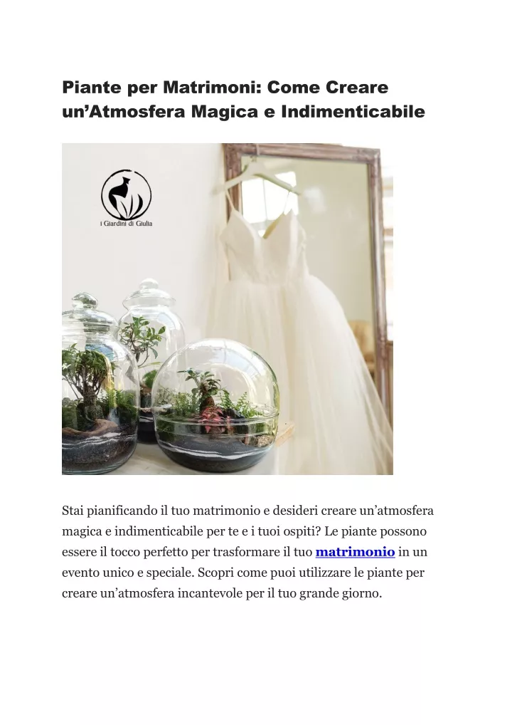 piante per matrimoni come creare un atmosfera