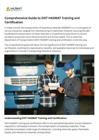 Comprehensive Guide to DOT HAZMAT Training and Certification