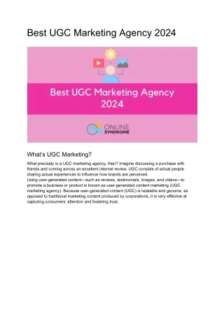 Best UGC Marketing Agency 2024