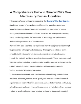 A Comprehensive Guide to Diamond Wire Saw Machines by Sumani Industries