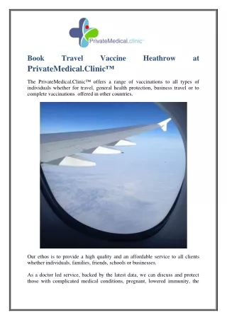Book Travel Vaccine Heathrow at PrivateMedical.Clinic™