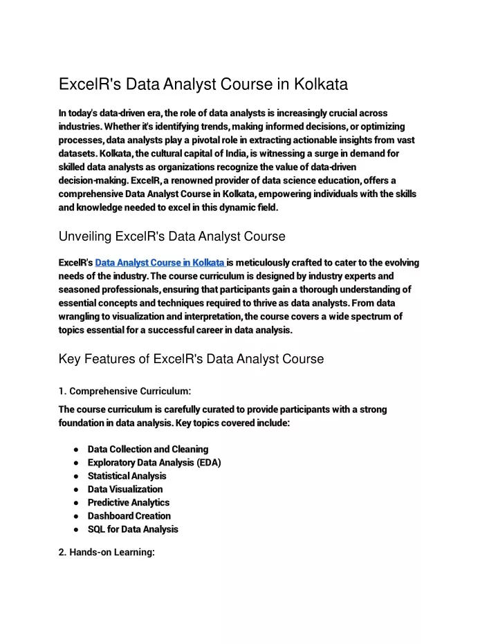 excelr s data analyst course in kolkata