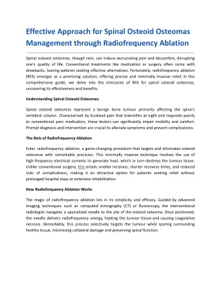 Effective Approach for Spinal Osteoid Osteomas Management through Radiofrequency Ablation