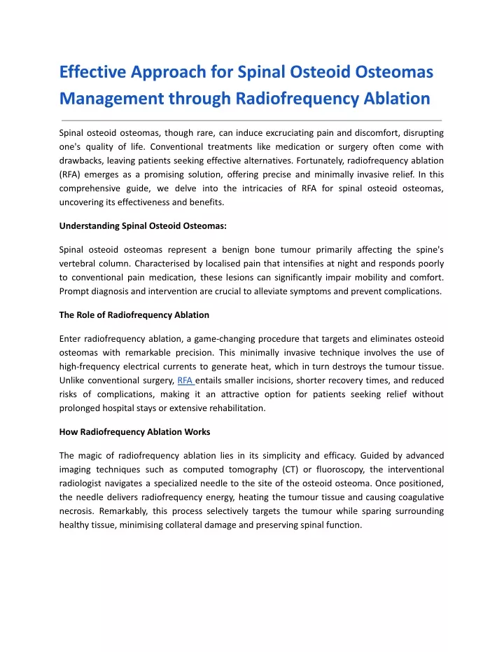 effective approach for spinal osteoid osteomas