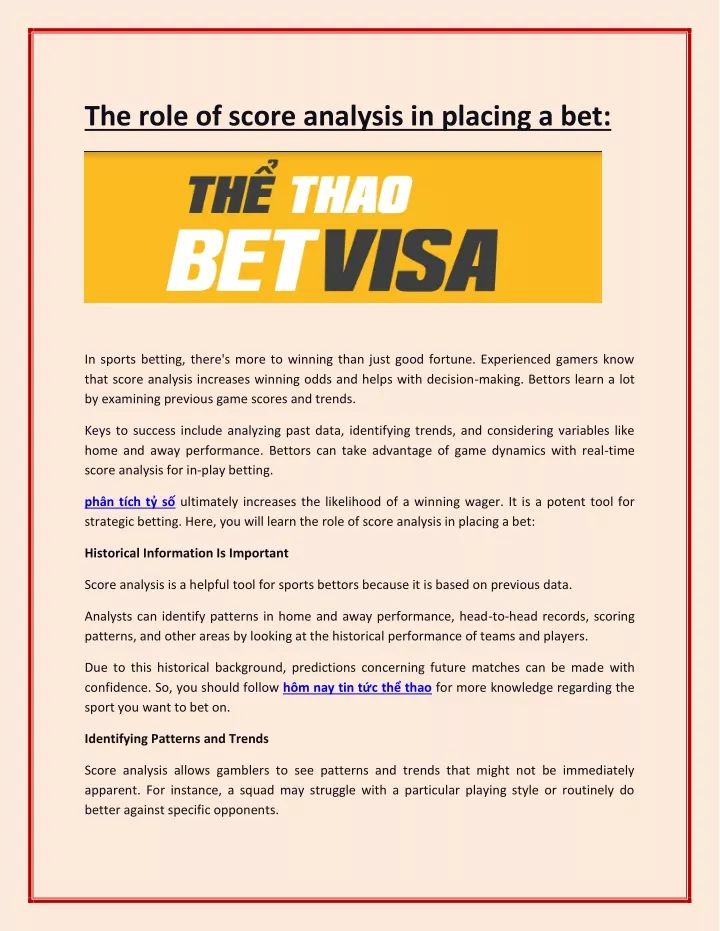 the role of score analysis in placing a bet