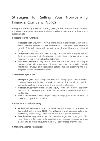 Strategies for Selling Your Non-Banking Financial Company (NBFC)