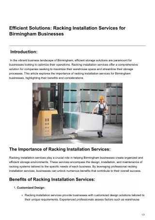 Efficient Solutions Racking Installation Services for Birmingham Businesses