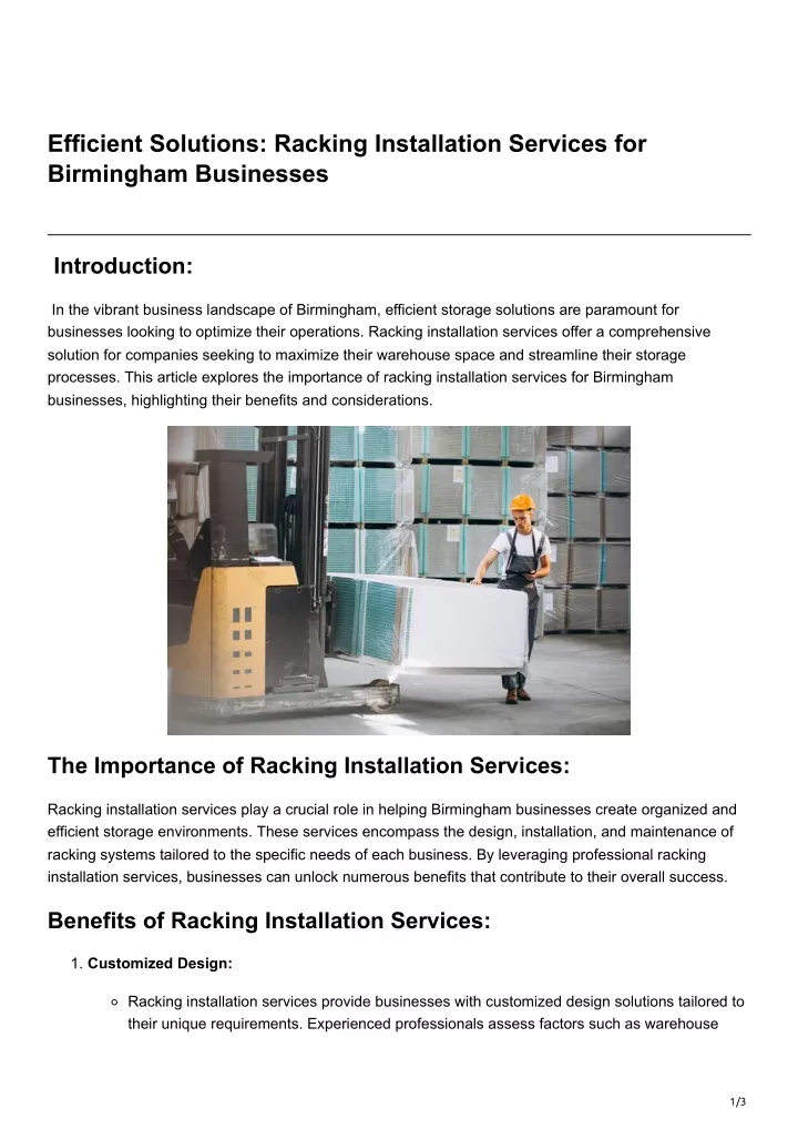 efficient solutions racking installation services