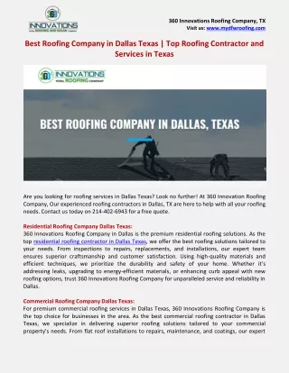 Best Roofing Company in Dallas Texas - 360 Innovations Roofing Company