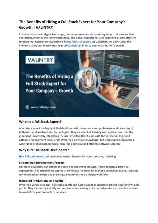 The Benefits of Hiring a Full Stack Expert for Your Company