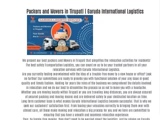 Packers and Movers in Tirupati | Garuda International Logistics