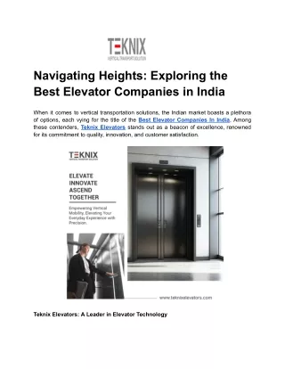 Navigating Heights_ Exploring the Best Elevator Companies in India