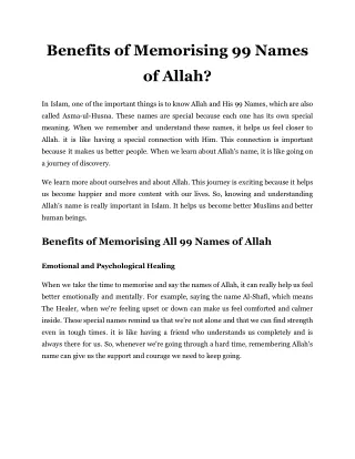 Benefits of Memorizing 99 Names of Allah
