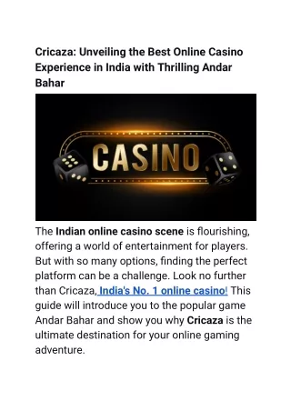 Cricaza_ Unveiling the Best Online Casino Experience in India with Thrilling Andar Bahar.docx