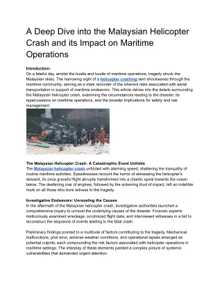 A Deep Dive into the Malaysian Helicopter Crash and its Impact on Maritime Operations
