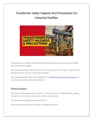 Transformer Safety Risks And Industrial Facility Precautions