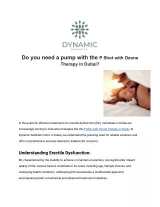 Do you need a pump with the P Shot with Ozone Therapy in Dubai?