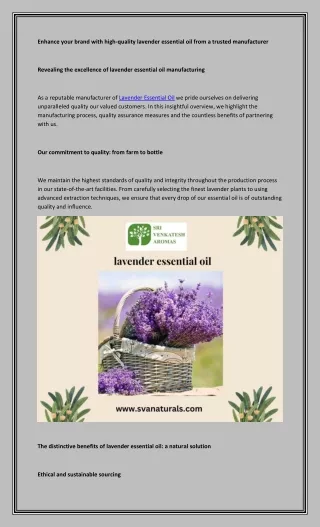 Enhance your brand with high-quality lavender essential oil from a trusted manuf