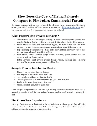 How Does the Cost of Flying Privately Compare to First-class Commercial Travel