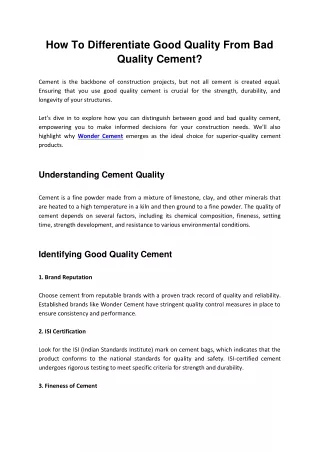 How to differentiate good quality from bad quality cement