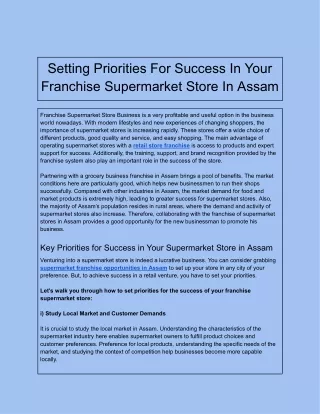 Setting Priorities For Success In Your Franchise Supermarket Store In Assam