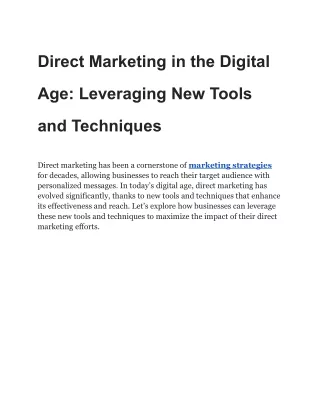 Direct Marketing in the Digital Age_ Leveraging New Tools and Techniques