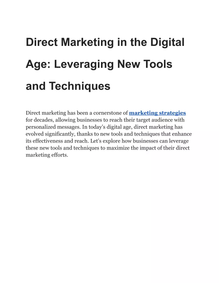 direct marketing in the digital