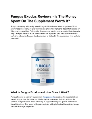 Fungus Exodus Reviews