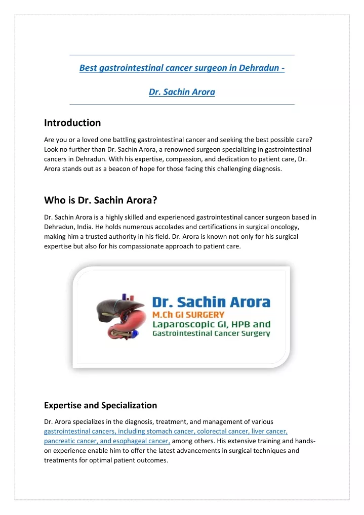 best gastrointestinal cancer surgeon in dehradun