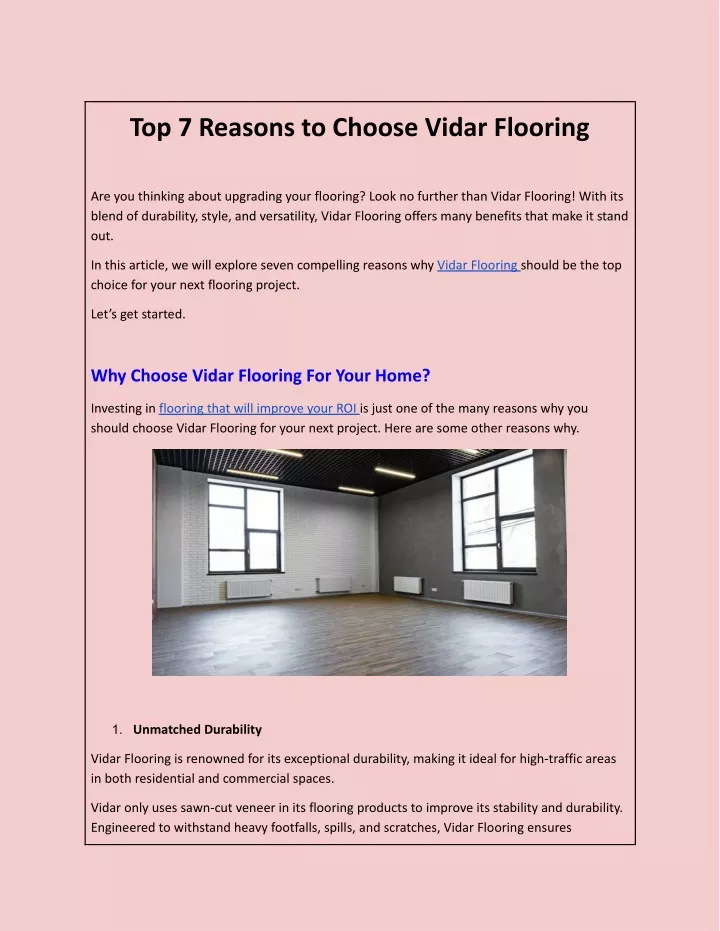 top 7 reasons to choose vidar flooring