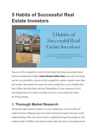 Essential Habits of Successful Real Estate Investors