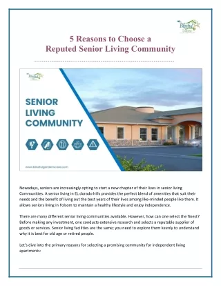5 Reasons to Choose a Reputed Senior Living Community