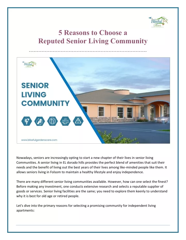 5 reasons to choose a reputed senior living