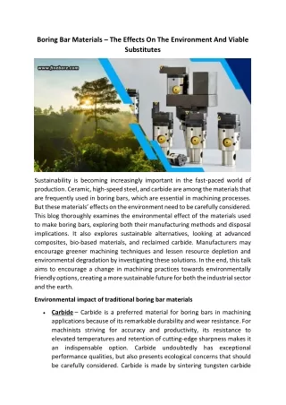 Boring Bar Materials – The Effects On The Environment And Viable Substitutes