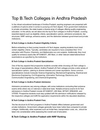 Top B.Tech Colleges in Andhra Pradesh