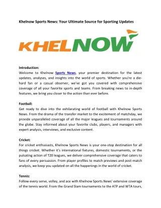 Khelnow Sports News: Your Ultimate Source for Sporting Updates