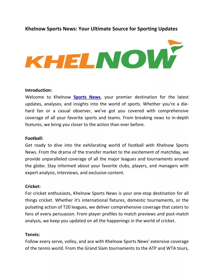 khelnow sports news your ultimate source