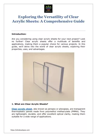 Exploring the Versatility of Clear Acrylic Sheets A Comprehensive Guide