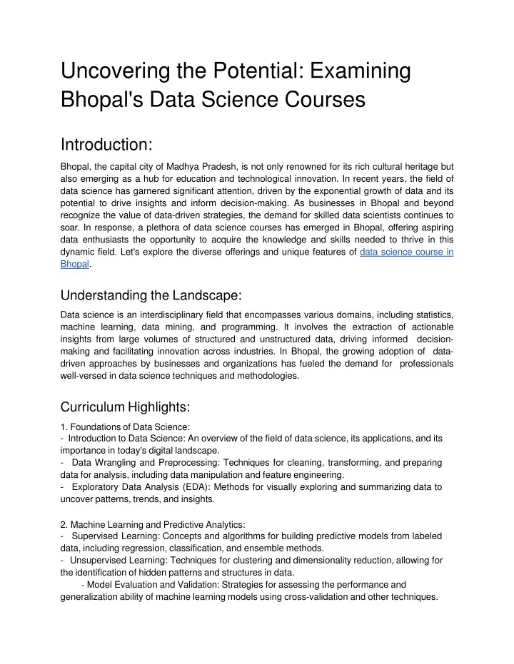 uncovering the potential examining bhopal s data science courses