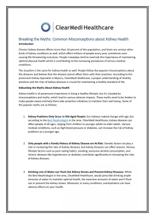 Breaking the Myths Common Misconceptions about Kidney Health